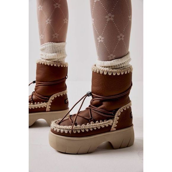 Free People x Mou Lunar Landing Fur Sheepskin Shearling Eskimo Snow Boots Cognac - Picture 13 of 16